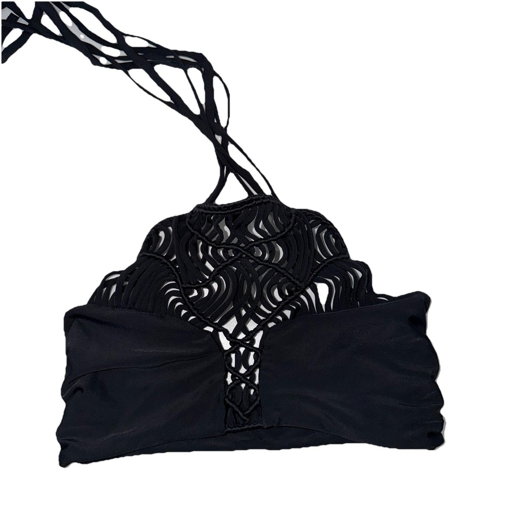 Womens Mikoh Top‎ Size Medium M Black Top Bikini Swimsuit Lanikae Macrame